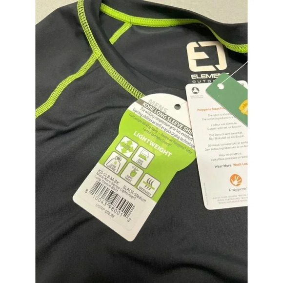 ELEMENT OUTDOOR MENS SIZE M KORE SERIES LONG SLEEVE WICKING BLACK GREEN SHIRT - Picture 6 of 11